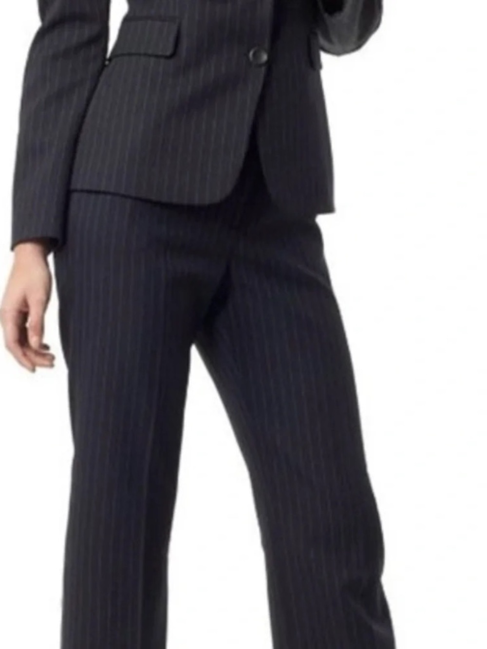 Tahari ASL Black Pinstripe Pantsuit 2 Button Blazer Flat Front Pants 6 MINT $278 - Picture 3 of 15